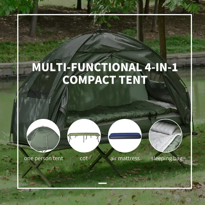 Cama de camping plegable multifuncional para adultos , tienda elevada con bolsa de dormir, colchón de aire grueso, cama de dormir portátil para un solo adulto detalles 7