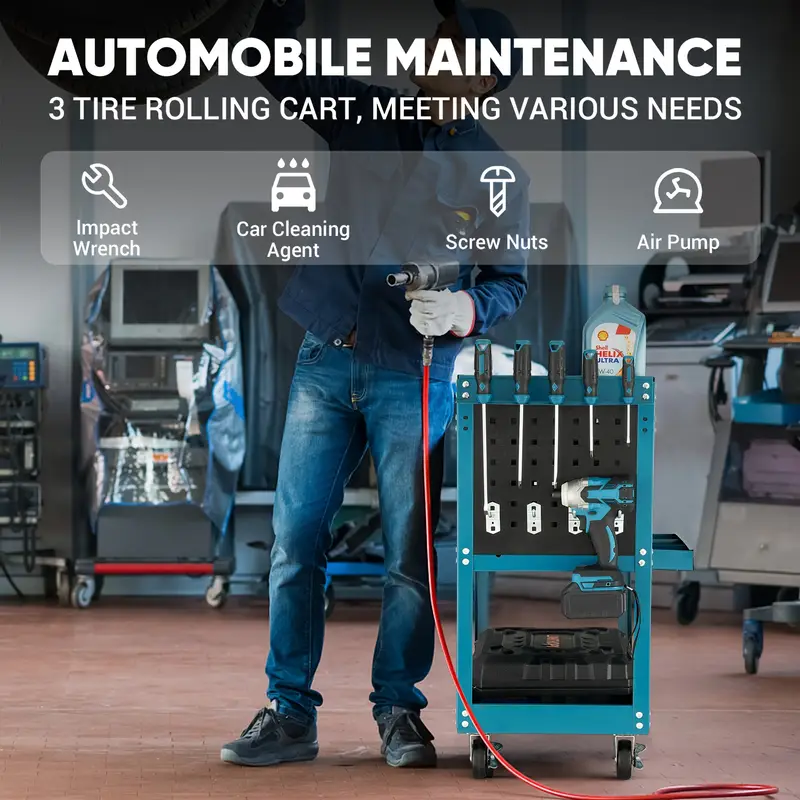 3 tier rolling tool cart 330 lbs capacity heavy duty utility cart industrial   tool cart tool organizer with wheels storage drawer design for garage warehouse   details 9