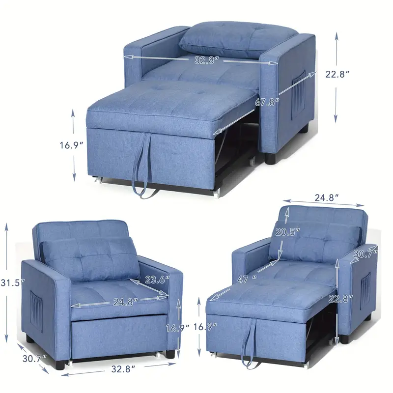 Sofá cama convertible 3 en 1, silla cama para dormitorio,   detalles 6