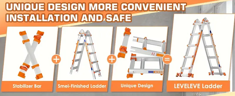 ladder a frame ladder 17ft extension ladder with stabilizer bar wheels 330 lbs security load multi position ladder for stairs home indoor outdoor roof details 2
