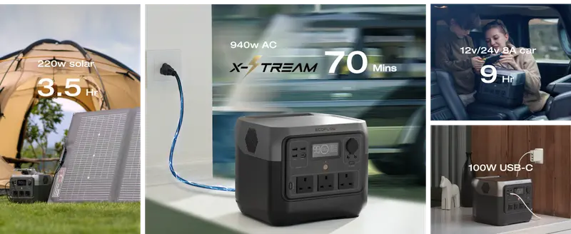 Estación de energía portátil 2 Pro 700, batería 4 de 718Wh, carga rápida de 70 , 4X800W ( 1600W) AC, generador solar para camping /RVs/uso doméstico, color negro detalles 2
