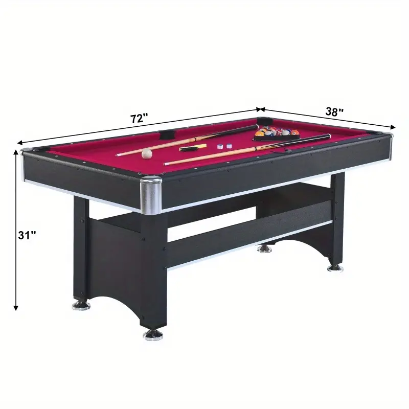 Mesa de billar de 6 pies con mesa de tenis de mesa - Negra con tela roja detalles 2