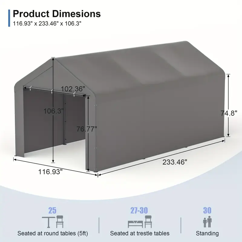 Coche exteriores 10x20 resistencia Cobertizo portátil detalles 7