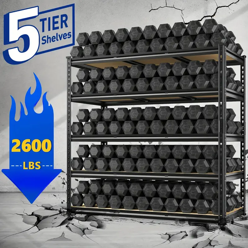 Estanter&iacute;a de garaje de 48.2 de ancho, estantes de almacenamiento de carga pesada de 2600 libras, estantes de metal de 72 de alto para unidades de estanter&iacute;a y almacenamiento, estantes de garaje ajustables para despensa, 72 de alto x 48 de ancho x 18 de profundidad detalles 5