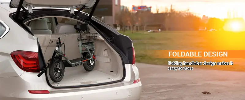 TST Scooter Eléctrico con Asiento, Scooter Eléctrico Plegable de Comunicación para Adultos de 300W, Neumático de 12 de Diámetro, hasta 16 Mph, con Cesta y Asiento Ajustable   detalles 7