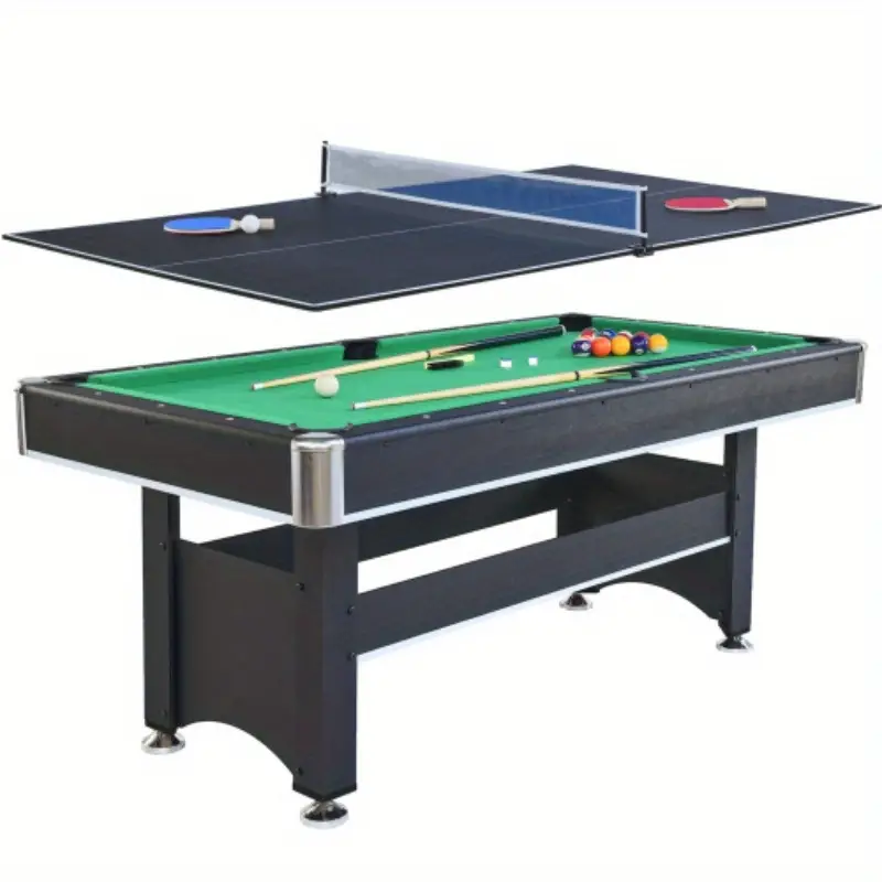 Mesa de billar de 6 pies con mesa de tenis de mesa - Negra con tela roja detalles 9