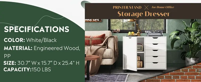     de   con 5 cajones y puerta, gabinete de almacenamiento m&oacute;vil,     impresora       detalles 7