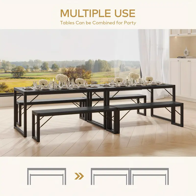 45 5 dining table set for   table set with 2 benches dining room table set with metal frame mdf   saving dinette for kitchen dining room black retro gray details 9