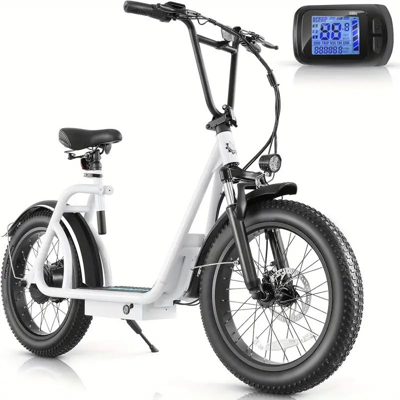 Patinete eléctrico para adultos con asiento y cesta, neumáticos de 20 para , batería de 48V 500Wh, autonomía de hasta 30 millas y 20 MPH, con asiento y cesta, pantalla LCD, carga de 300 libras, patinete eléctrico plegable para desplazamientos. detalles 1