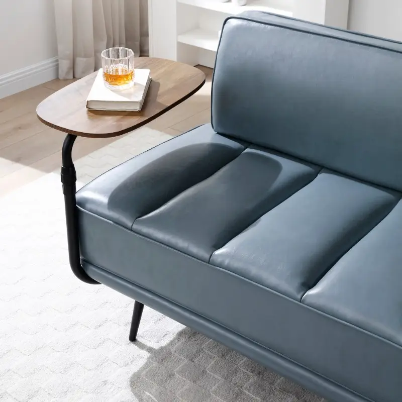 modern grey   leather bench 55 wide upholstered end of bed couch with 360 swivel tray ottoman for living room bedroom storage details 5