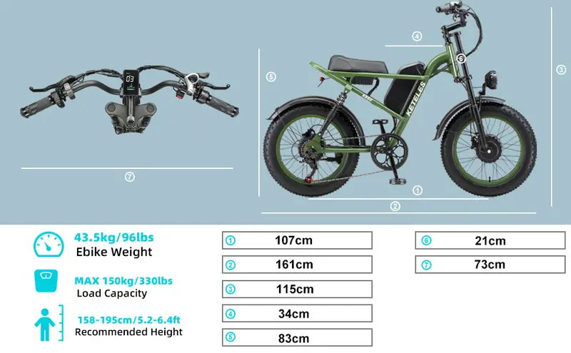 Bicicleta eléctrica   de 20   con neumáticos gruesos - Motor dual sin escobillas de 170NM, batería removible de 48V 23Ah 1104WH, velocidad   de  /h, ideal para entusiastas  , camping y cruceros en   detalles 6