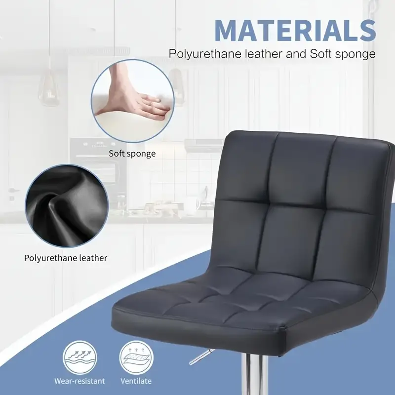 Conjunto de 4 taburetes de bar: Cuero PU de lujo, giratorios y ajustables, taburetes de mostrador de   brazos con cojín engrosado y respaldo, taburetes de bar   hidráulica,   detalles 4