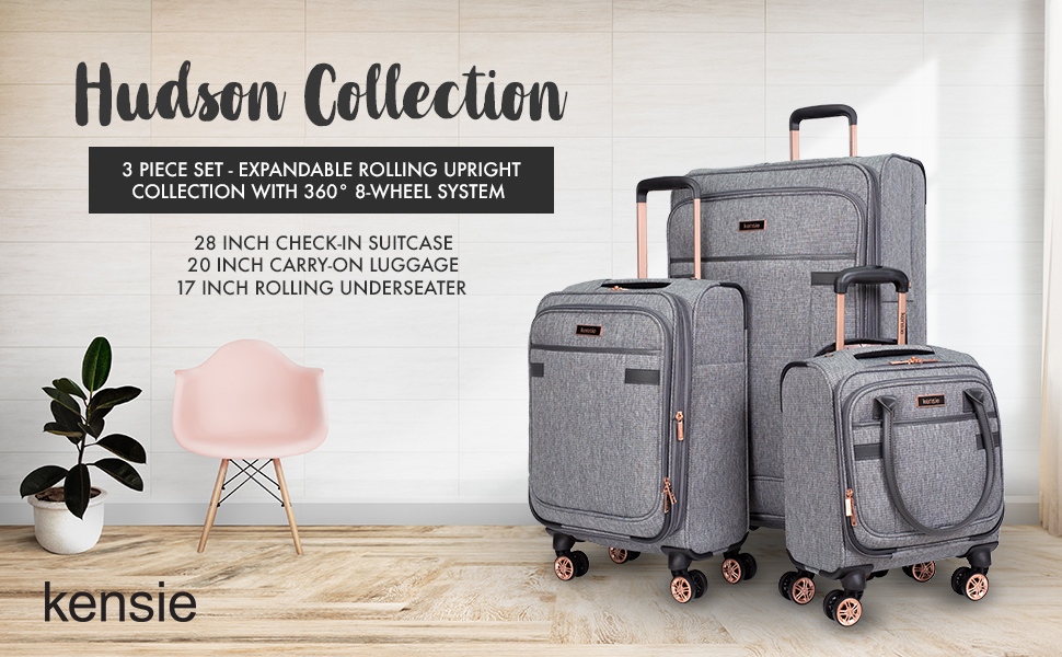 Colecci&oacute;n Hudson, juego de 3 piezas, subasiento, equipaje de mano, facturaci&oacute;n, veliz, viaje, hilanderos