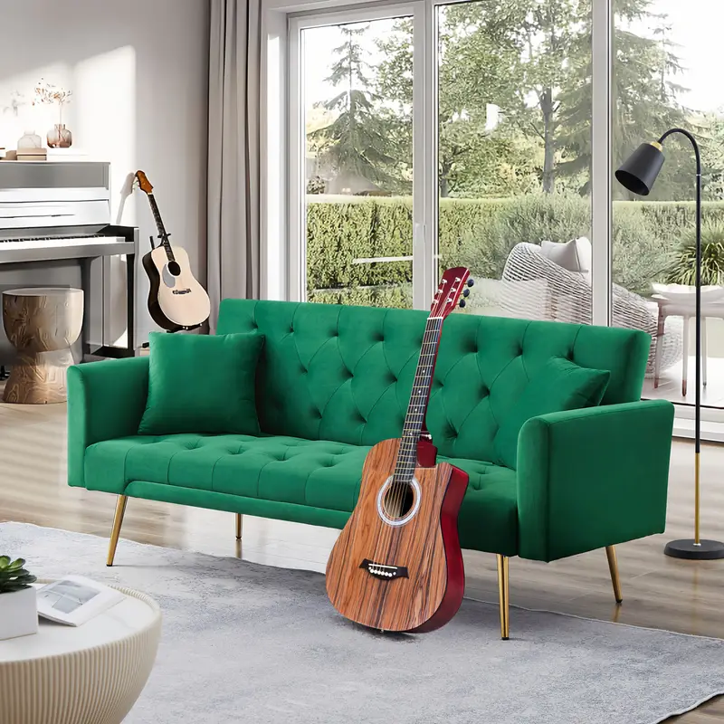 1 件 70.07 英寸宽天鹅绒和式沙发床,带金属脚和 2 个枕头,简单舒适,可转换两人沙发床,适合客厅、卧室 详情 4