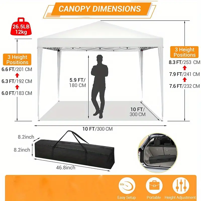 10x10ft up canopy tent upf 50 waterproof outdoor up canopy portable camping canopy gazebo for commercial shade party backyard with 4 sandbags christmas new year outdoor celebration details 0