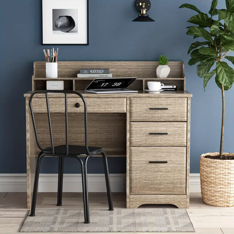 Escritorio de computadora con cajones y   auxiliar, escritorios de     de     con cajones de almacenamiento y estante inferior, estaci&oacute;n de     computadora port&aacute;til de PC, mesa de computadora de  , escritorio de     dormitorio detalles 1