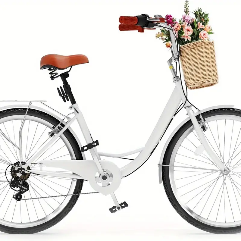 Bicicleta de paseo para mujer Balconera, bicicleta de cercanías de 24 y 26 pulgadas para adultos, bicicleta para mujer de 1 y 7 velocidades con cesta, asiento ajustable, varios colores detalles 2