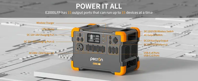Estación de energía portátil 1920Wh/2000W con kit de carrito de de , 16 puertos de /6 tomacorrientes de CA de /2 de CC/PD 100W UBS-C rápida Batería BMS en , , , RV, de detalles 1