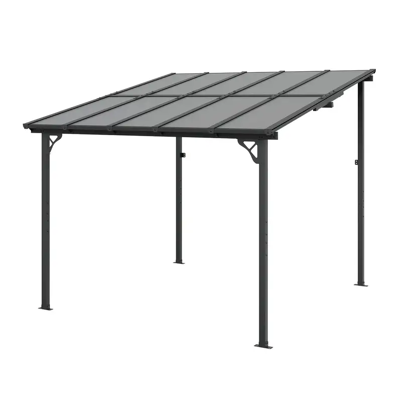 10 x 10 wall mounted gazebo outdoor pergola with sloped roof heavy duty patio awning for porch deck and backyard details 5