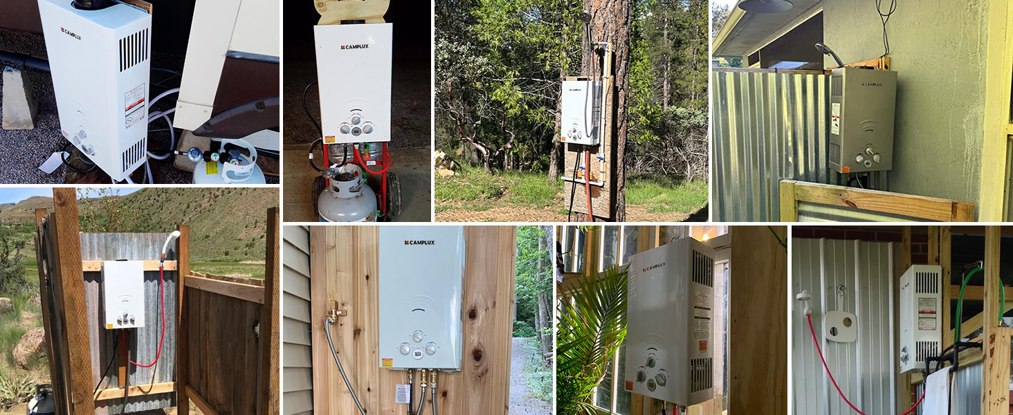 propane gas outdoor water heater for camping off grid cabin