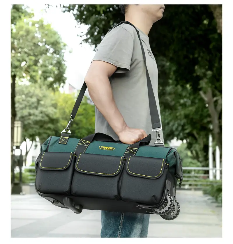 1pc   rolling tool bag with telescoping handle and shoulder strap 22 inch polyester utility organizer no   uncharged without battery green details 7