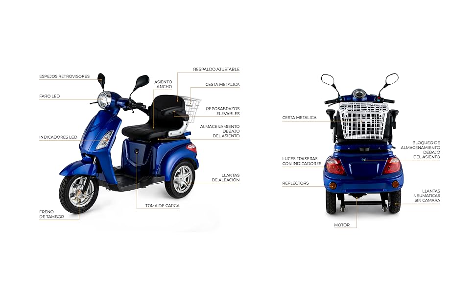 Veleco ZT15: scooter de movilidad eléctrico triciclo con cesta de la compra independiente