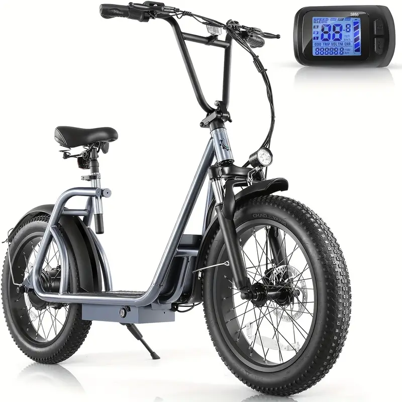 Patinete eléctrico para adultos con asiento y cesta, neumáticos de 20 para , batería de 48V 500Wh, autonomía de hasta 30 millas y 20 MPH, con asiento y cesta, pantalla LCD, carga de 300 libras, patinete eléctrico plegable para desplazamientos. detalles 9