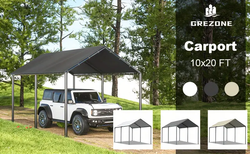 10×20 , Garaje portátil con estructura de alta resistencia y toldo impermeable detalles 0