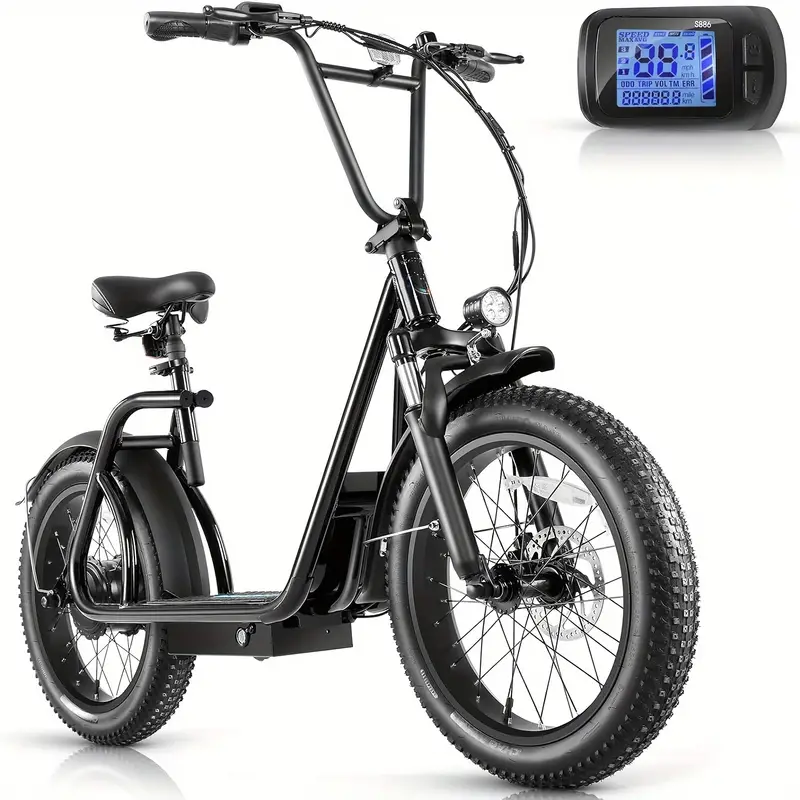 Patinete eléctrico para adultos con asiento y cesta, neumáticos de 20 para , batería de 48V 500Wh, autonomía de hasta 30 millas y 20 MPH, con asiento y cesta, pantalla LCD, carga de 300 libras, patinete eléctrico plegable para desplazamientos. detalles 0