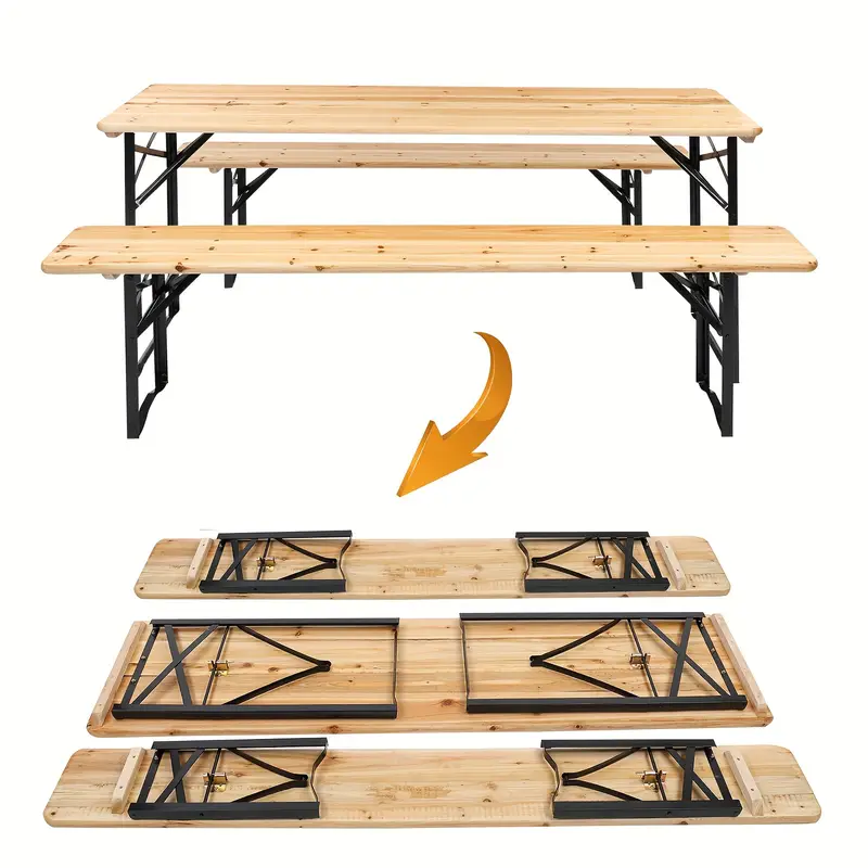 Conjunto De Mesa Y Banco Plegable De Patas, Mesa De Picnic Con Tapa De Madera Plegable, Conjunto De Muebles De Exterior De Madera Maciza Para Actividades Al Aire Y Jardín detalles 1