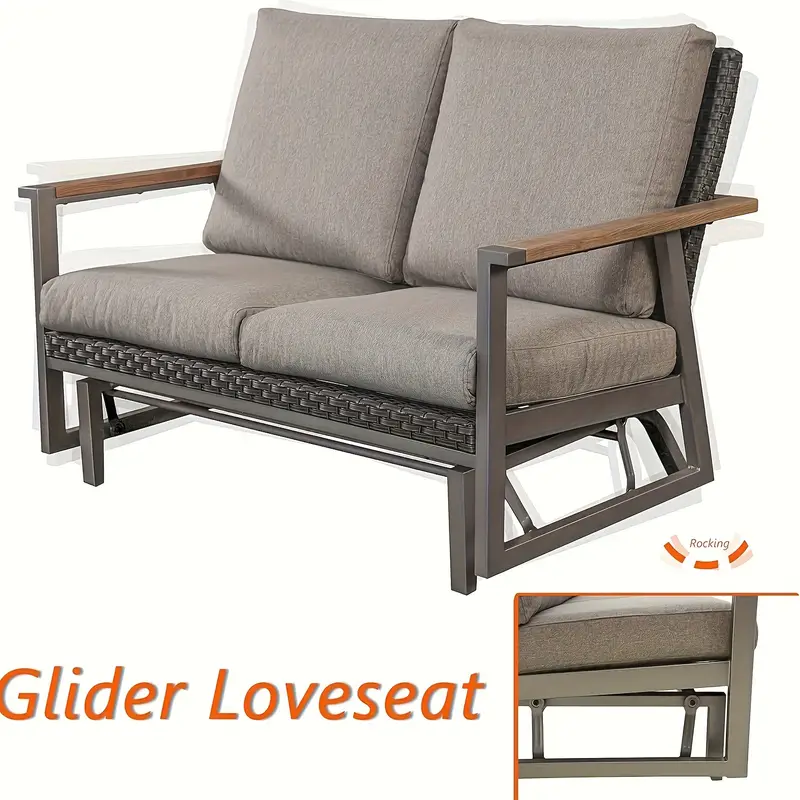   mecedora de     2  ,   de metal   con reposabrazos de imitación  ,   de mimbre y cojín  ,   detalles 4