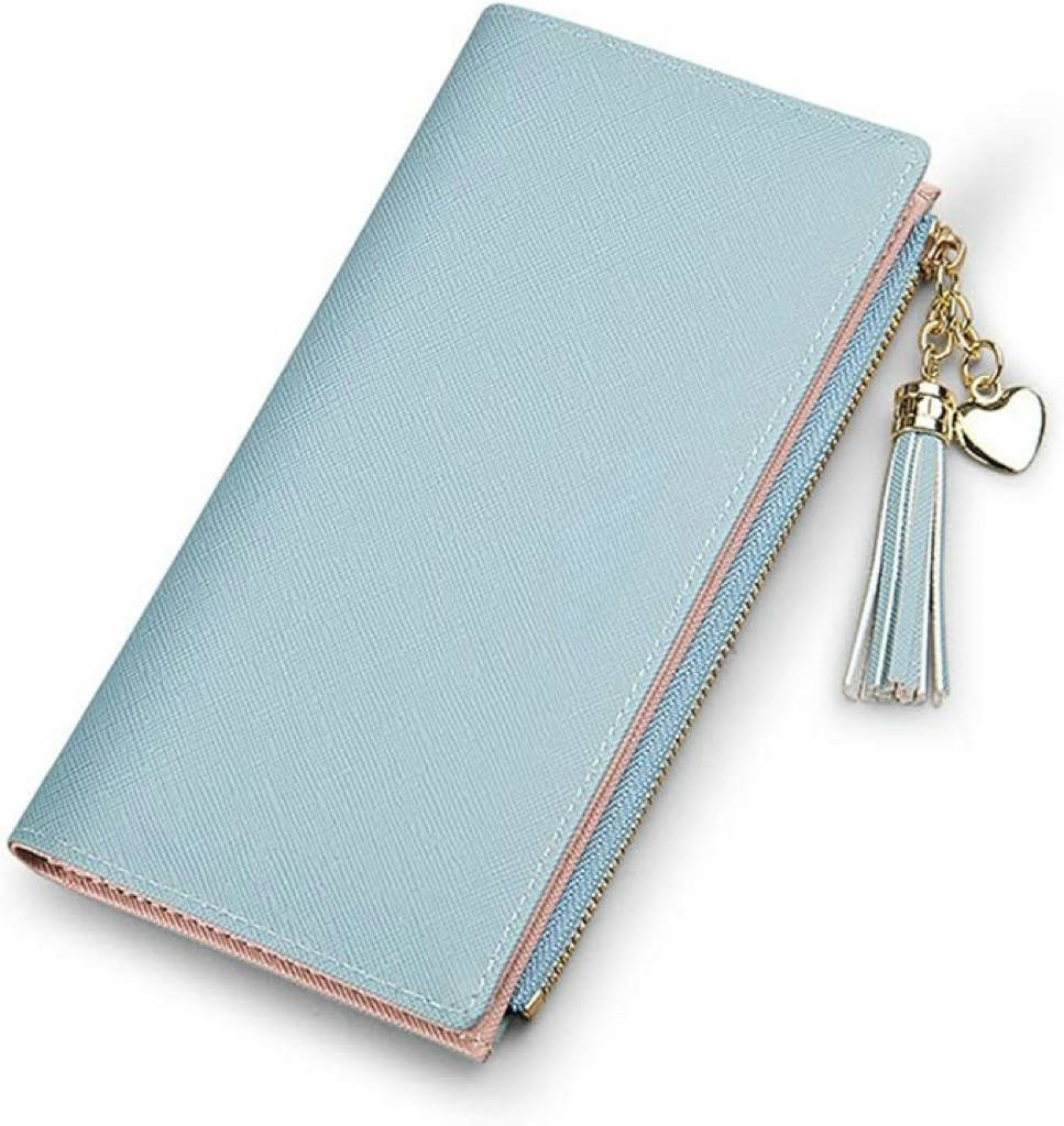 Womens Wallet Cute Elegant Long Slim Card Holder Case Minimalist Coin Purse Thin Tassels Zip Clutch Wallets for Girls Ladies
