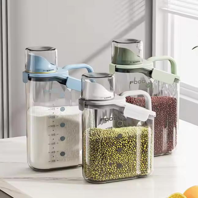 Transparent Portable Airtight Dry Rice Dispenser Food Storage Box Plastic Sealed Grains Container