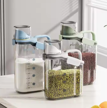 Transparent Portable Airtight Dry Rice Dispenser Food Storage Box Plastic Sealed Grains Container