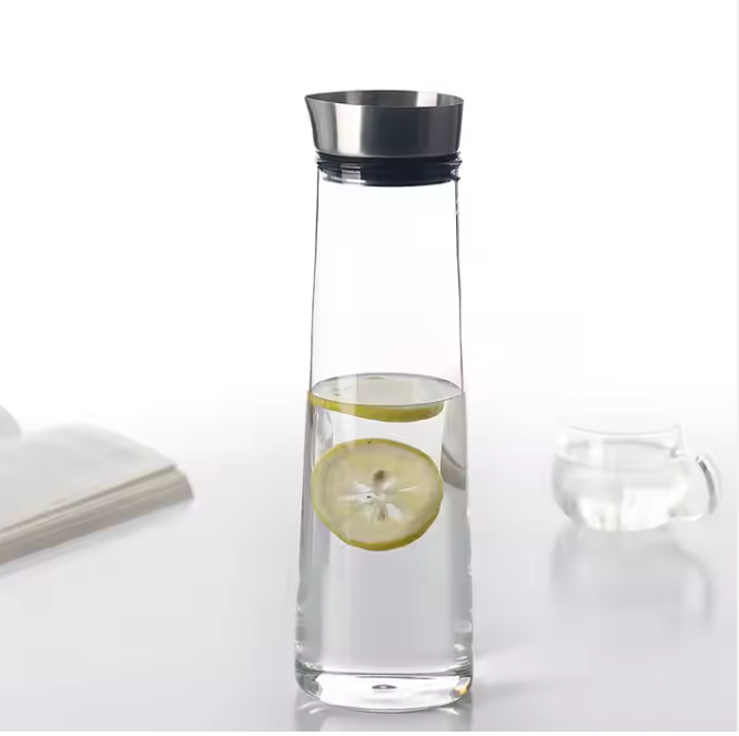 1500ml Glass Carafe Hot or Iced Water Pitcher With Stainless Steel Flow Lid