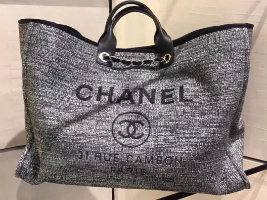 Chanel Large Charcoal Canvas Deauville Tote TOTE