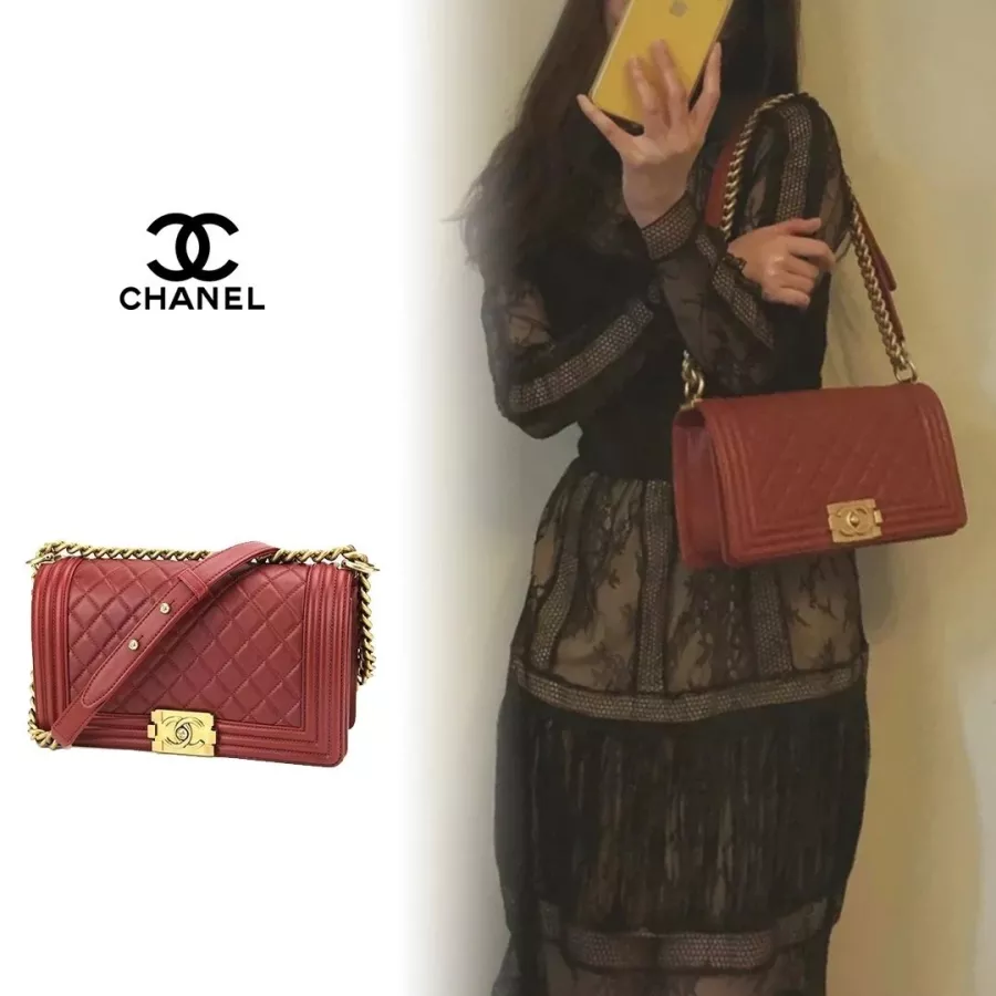 Chanel Shoulder Bag Bag Bo BOY Chanel Women's Bordeaux Wine Red Red [ Free Shipping ]