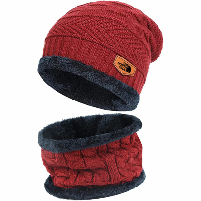 Mens Womens Winter Beanie Hat Scarf Set Warm Knit Hat Thick Fleece Lined Winter Cap