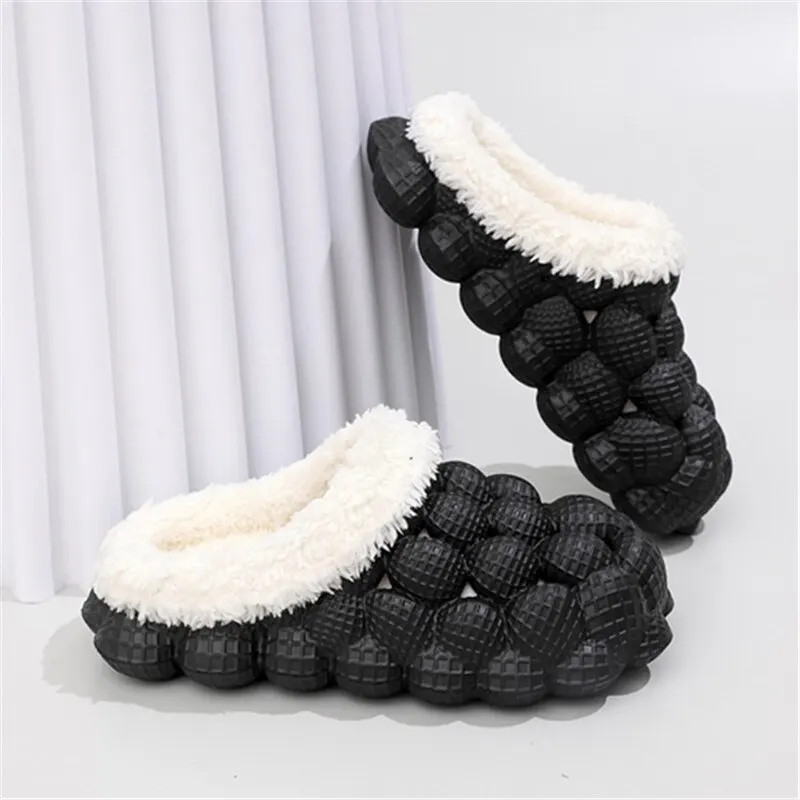 Women Slippers Home Bubble Slides Winter Warm Cotton Cloud Slippers Indoor Non-slip Spa Flip Flops Soft Pillow Massage Shoes