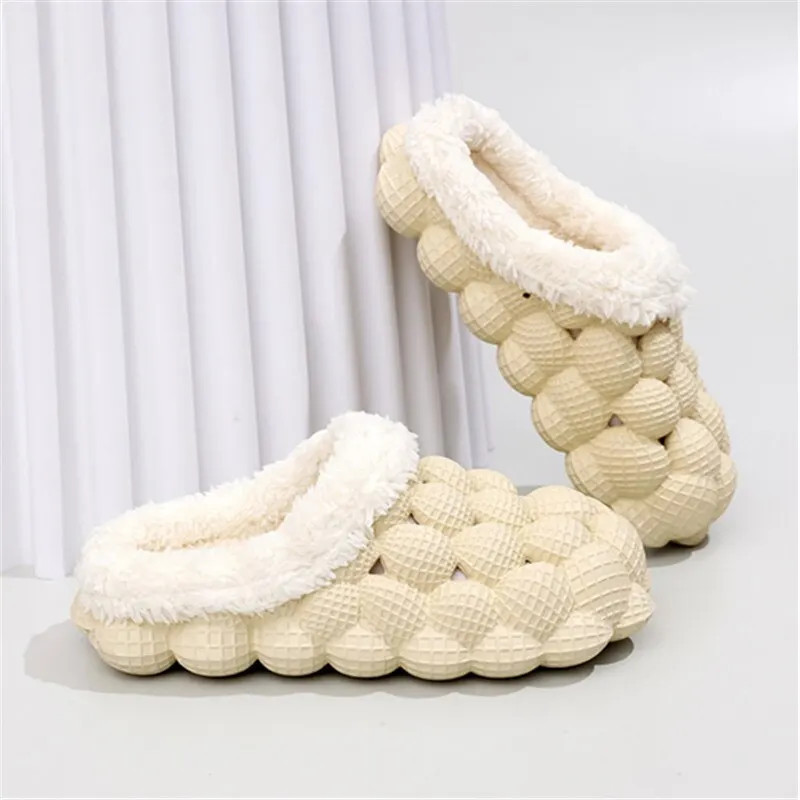 Women Slippers Home Bubble Slides Winter Warm Cotton Cloud Slippers Indoor Non-slip Spa Flip Flops Soft Pillow Massage Shoes
