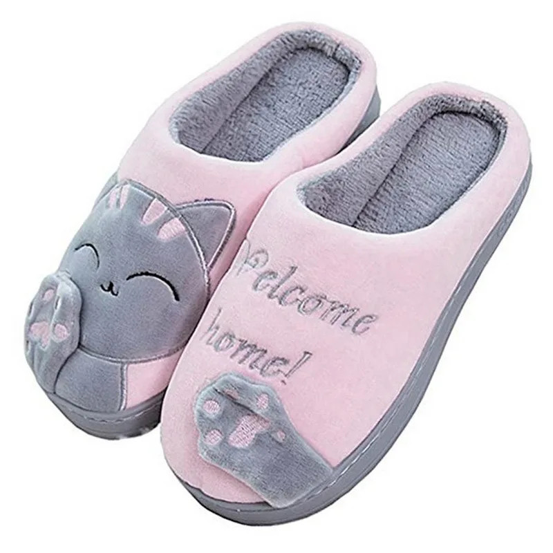 Winter Warm Plush Indoor Slippers Women Fashion Home Slipper Shoes Silent Slides For Bedroom Flat Floor Shoes Couple Slippers