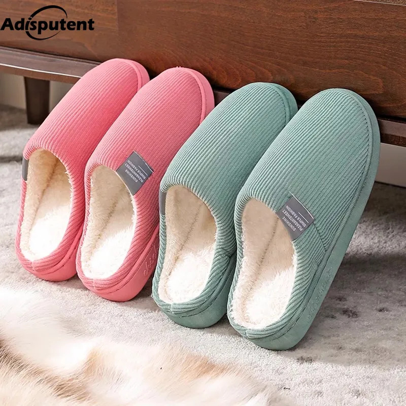 Winter Men'S Shoes Household Cotton Slippers Men Indoor Warm Plush Footwear Non-Slip Platform Slippers Couple Women Home Shoes