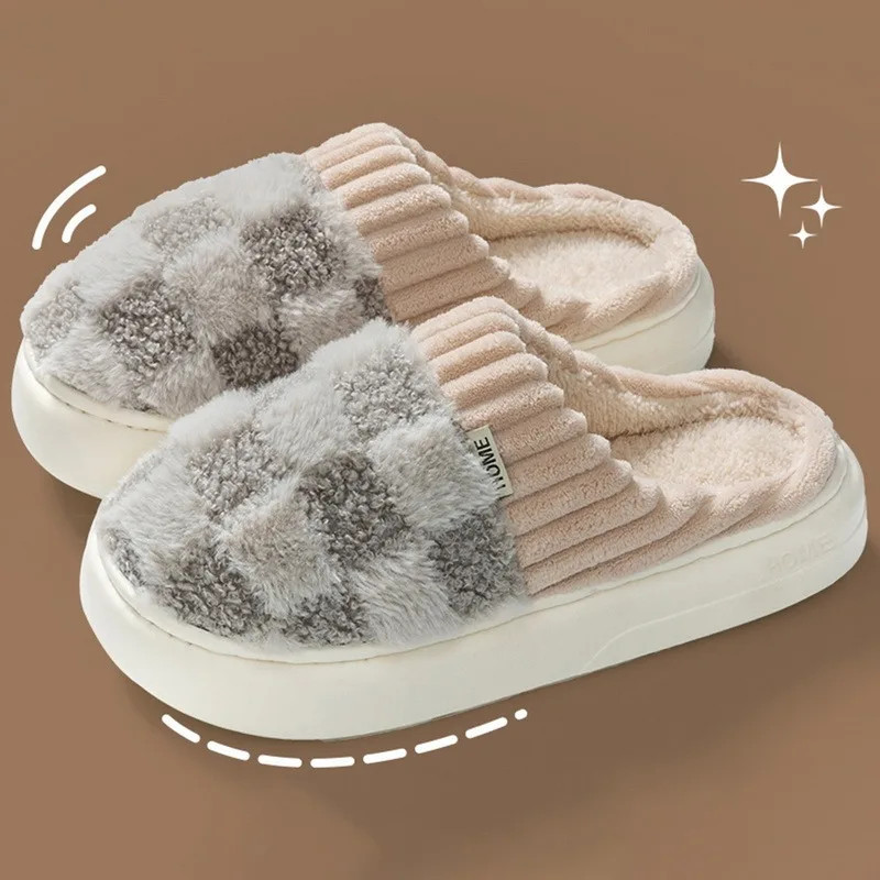 2024 Autumn And Winter Thick Sole Plush Slippers Women Home Warmth Anti-Slip Cotton Slippers Shoes For Women Zapatos