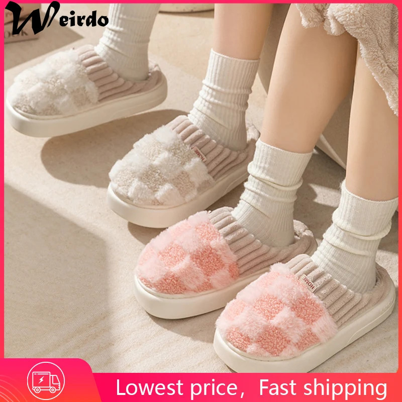 2024 Autumn And Winter Thick Sole Plush Slippers Women Home Warmth Anti-Slip Cotton Slippers Shoes For Women Zapatos