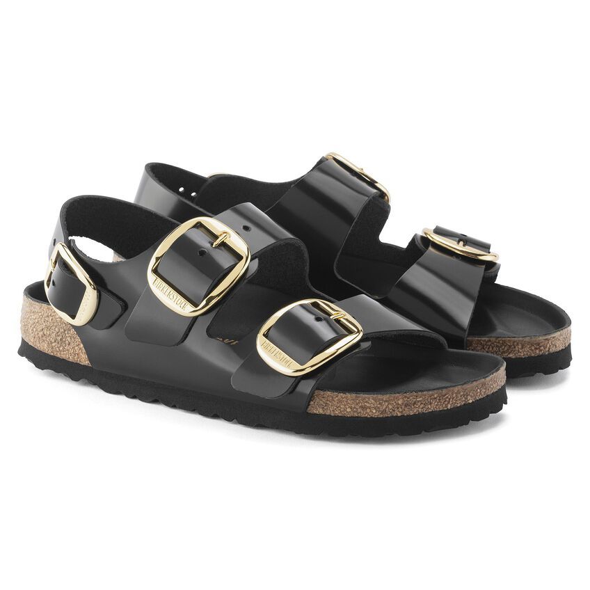 Milano Big Buckle Natural Leather Patent - High Shine Black