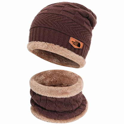Mens Womens Winter Beanie Hat Scarf Set Warm Knit Hat Thick Fleece Lined Winter Cap