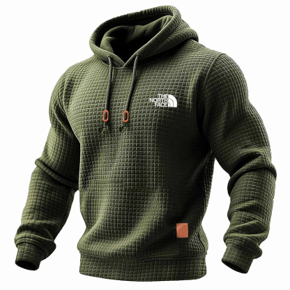 Men's Quilted Waffle Outdoor Sports Solid Color Long Sleeve Daily Tops Hoodie