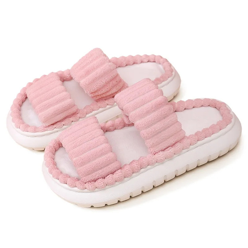 2024 New Fashion Cross Cotton Linen Slippers Women Autumn Home Thick Platform Flat Slides Floor Mute Slippers Comfort Flip Flops