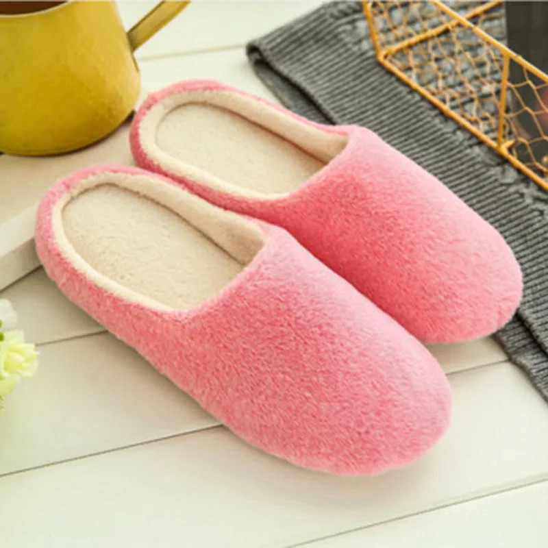 Home Slippers Winter Warm Shoes Women Indoor Soft Mule Flip Flops Silent Couple Plush Footwear Non-Slip Cotton Floor Slipper
