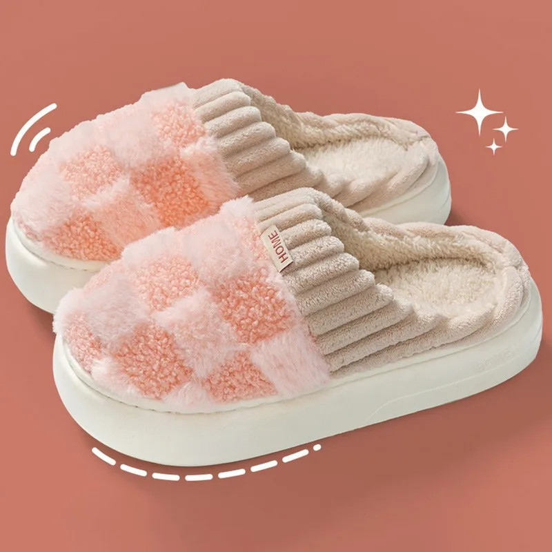 2024 Autumn And Winter Thick Sole Plush Slippers Women Home Warmth Anti-Slip Cotton Slippers Shoes For Women Zapatos